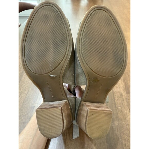 Lucky Brand Taupe Gray Suede Peep Toe Booties US 8.5 Block Heel Tie Back Cutout - Picture 7 of 10